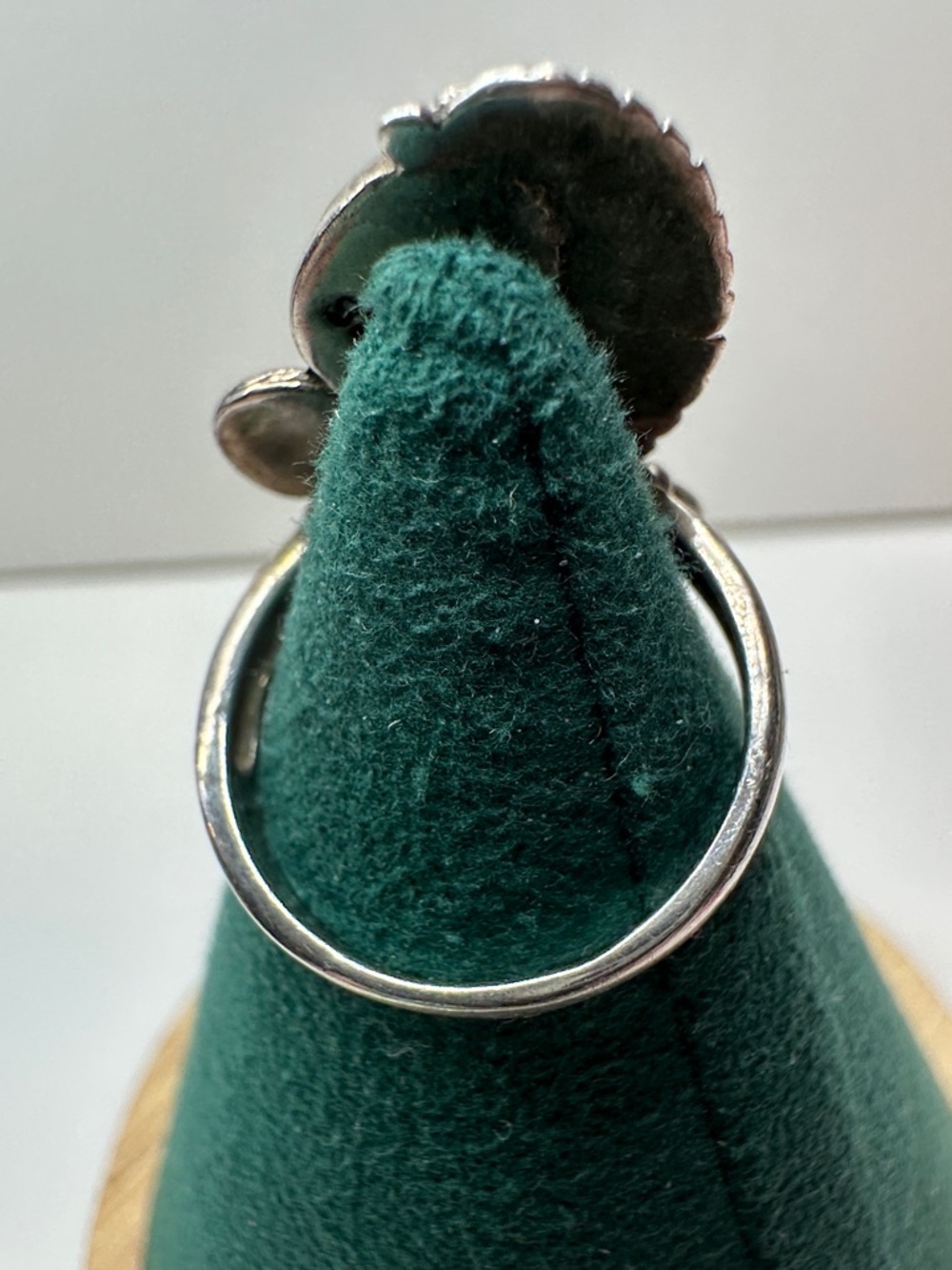 Turquoise Double-Stone Sterling Silver Feather Flower Ring - Picture 11 of 15